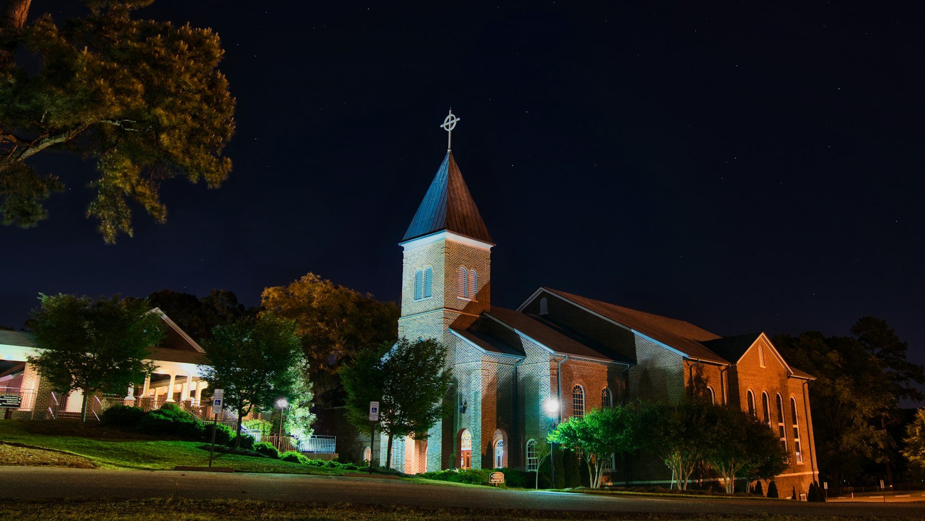A church campus with multiple roof sections
